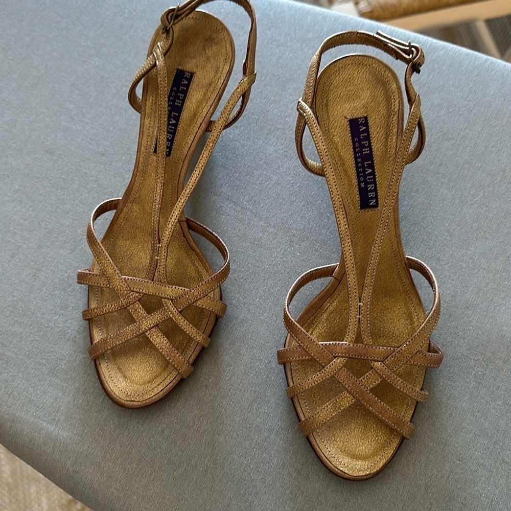 Gold sling back heels by Ralph Lauren.